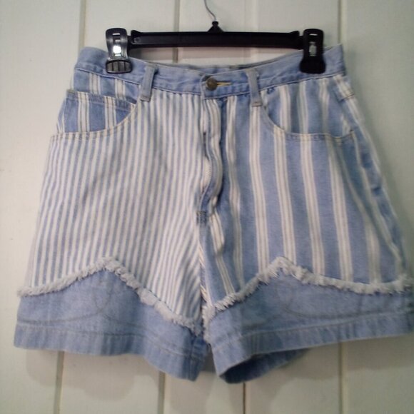 Zanadi Shorts Women 11 12 Denim Vintage High Rise Stripe Spellout Pocket Blue - Picture 2 of 16